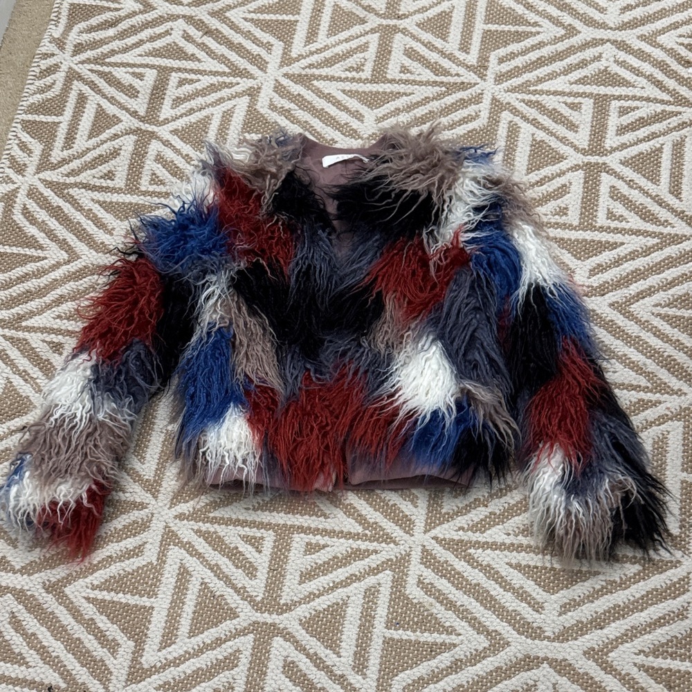 Astr Multi-Color Faux Fur Cropped Jacket for Women